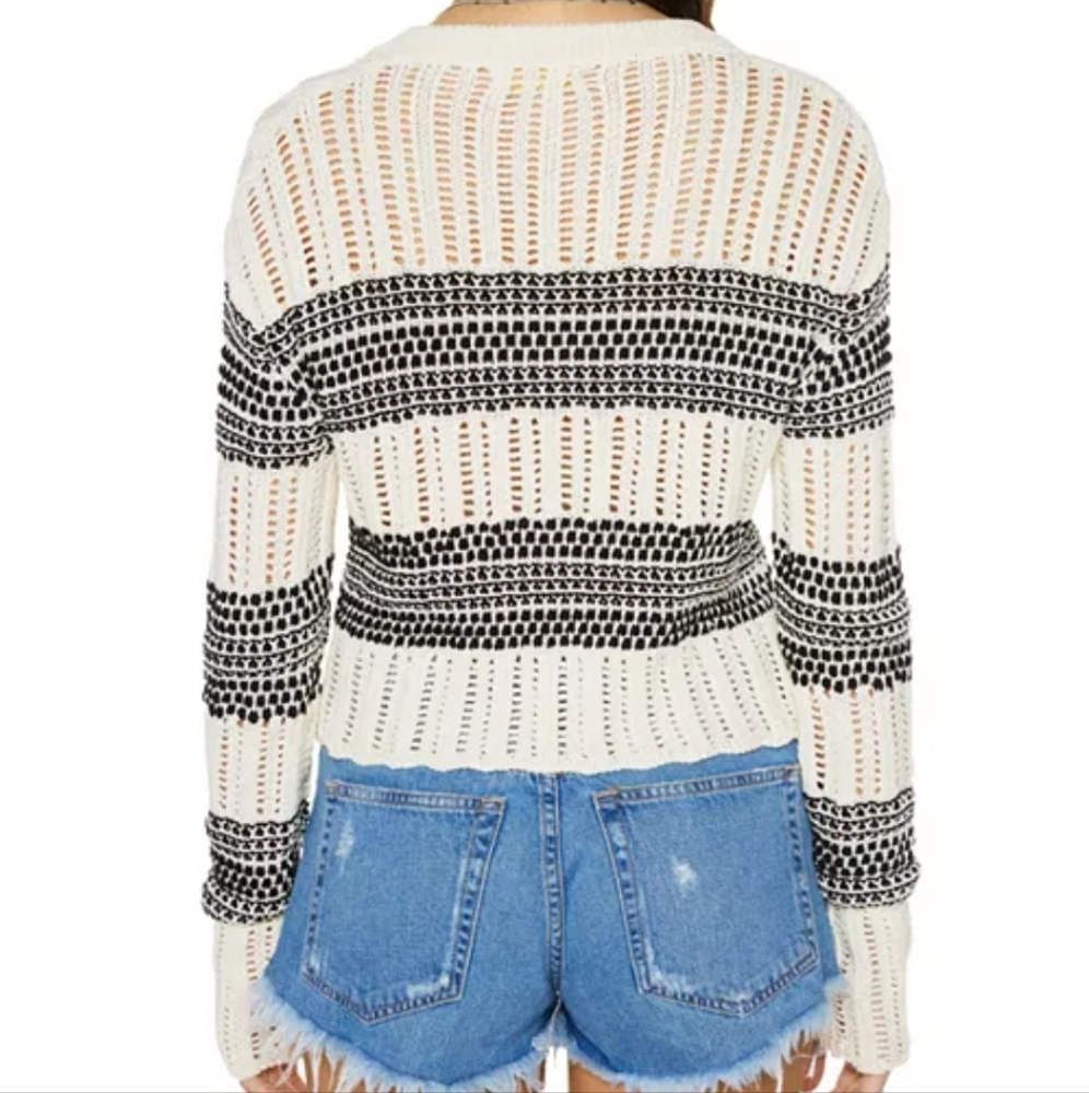 Ramy Brook Sarah Striped Cardigan Knitted Black White Buttons XL - Picture 4 of 11